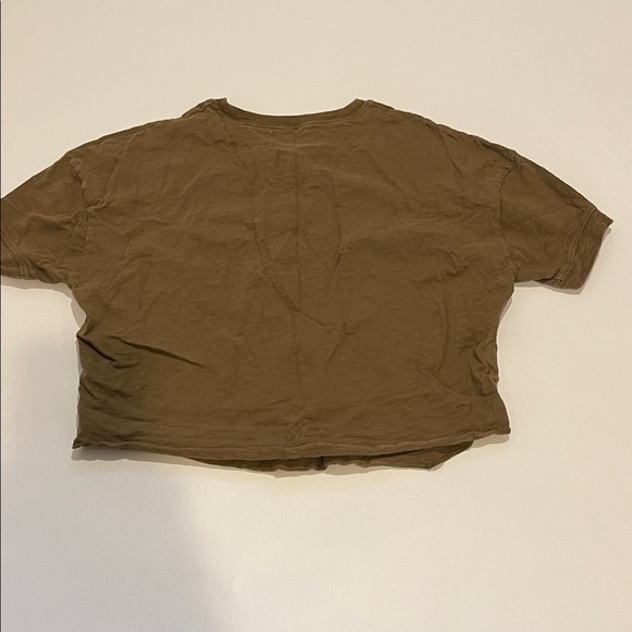 Madewell Raw Edge Henley Crop Top Olive Green - Picture 5 of 6